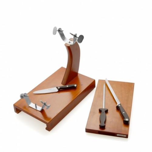porta prosciutto con cassetto con due coltelli e arrotino