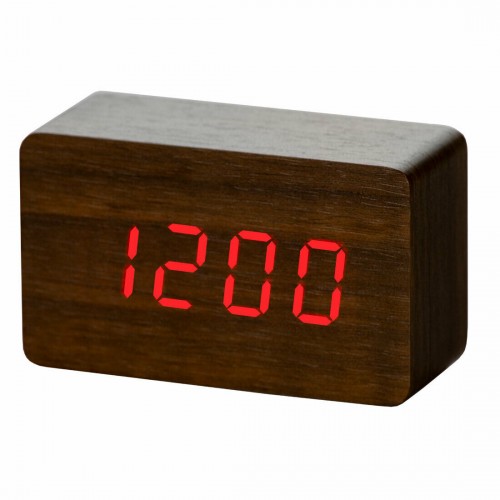 sveglia in legno led rossi con Voice control