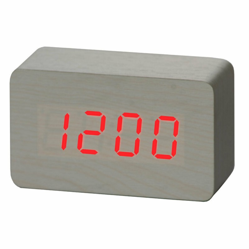 sveglia in legno led rossi con Voice control