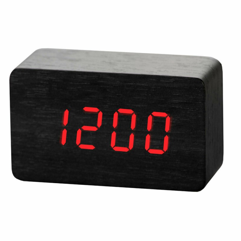 sveglia in legno led rossi con Voice control
