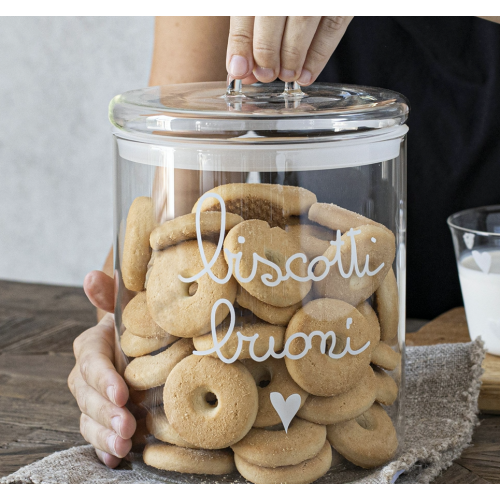 biscottiera in vetro borosilicato, chiusura ermetica "Biscotti buoni" Simple Day