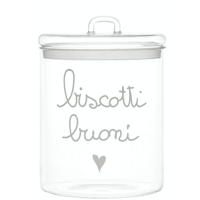 biscottiera in vetro borosilicato, chiusura ermetica "Biscotti buoni" Simple Day