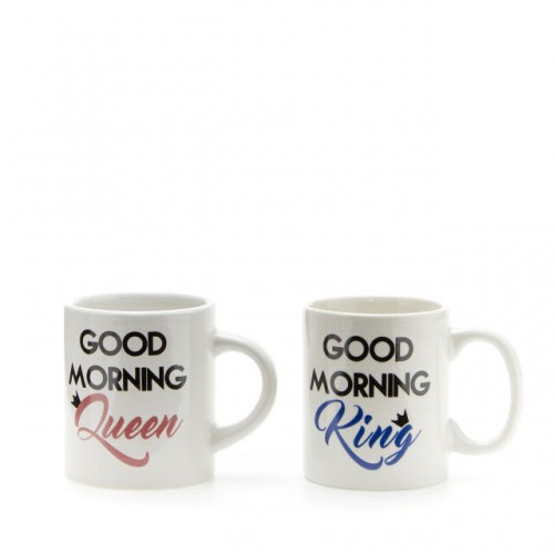 PiùForty Set 2 tazze caffè "Good Morning King e Queen"